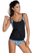 Sexy Black Layered-Style Printed Tankini with Triangular Briefs